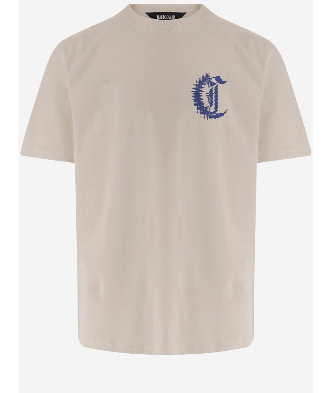 JUST CAVALLI Бежевая хлопковая футболка, фото 4