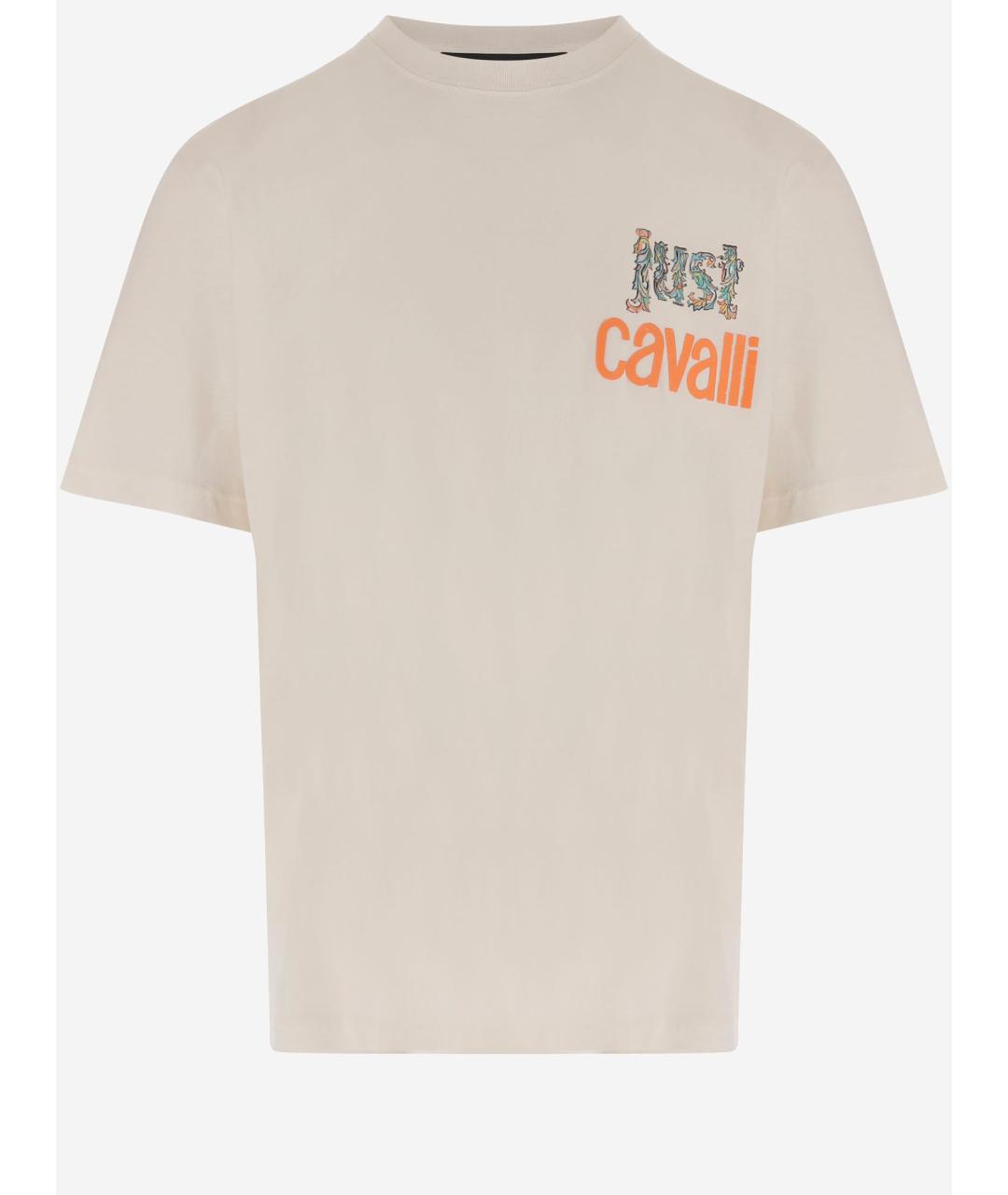 JUST CAVALLI Бежевая хлопковая футболка, фото 4