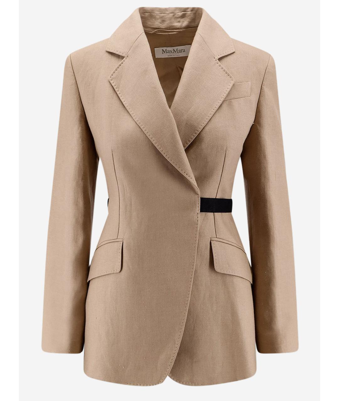 MAX MARA Бежевый льняной жакет/пиджак, фото 4