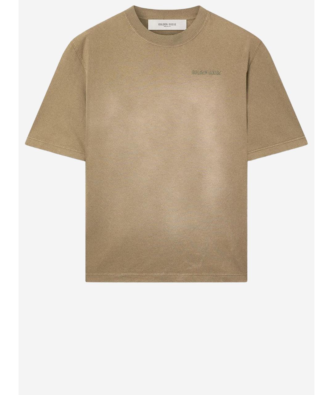 GOLDEN GOOSE DELUXE BRAND Бежевая хлопко-полиэстеровая футболка, фото 4