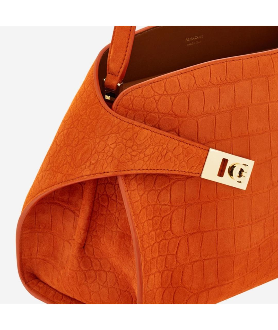 FERRAGAMO Оранжевая замшевая сумка тоут, фото 4