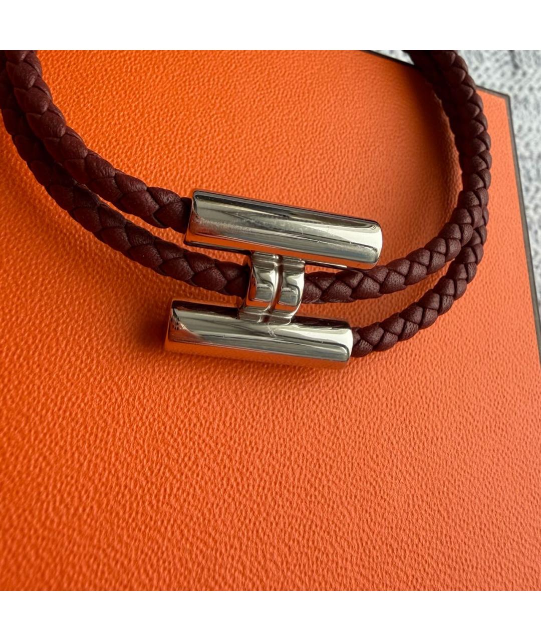 HERMES Коричневый кожаный браслет, фото 4