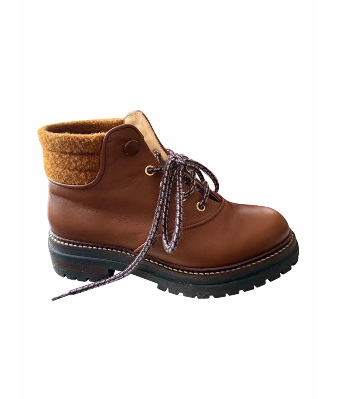 MAX MARA Коричневые кожаные ботинки, фото 1