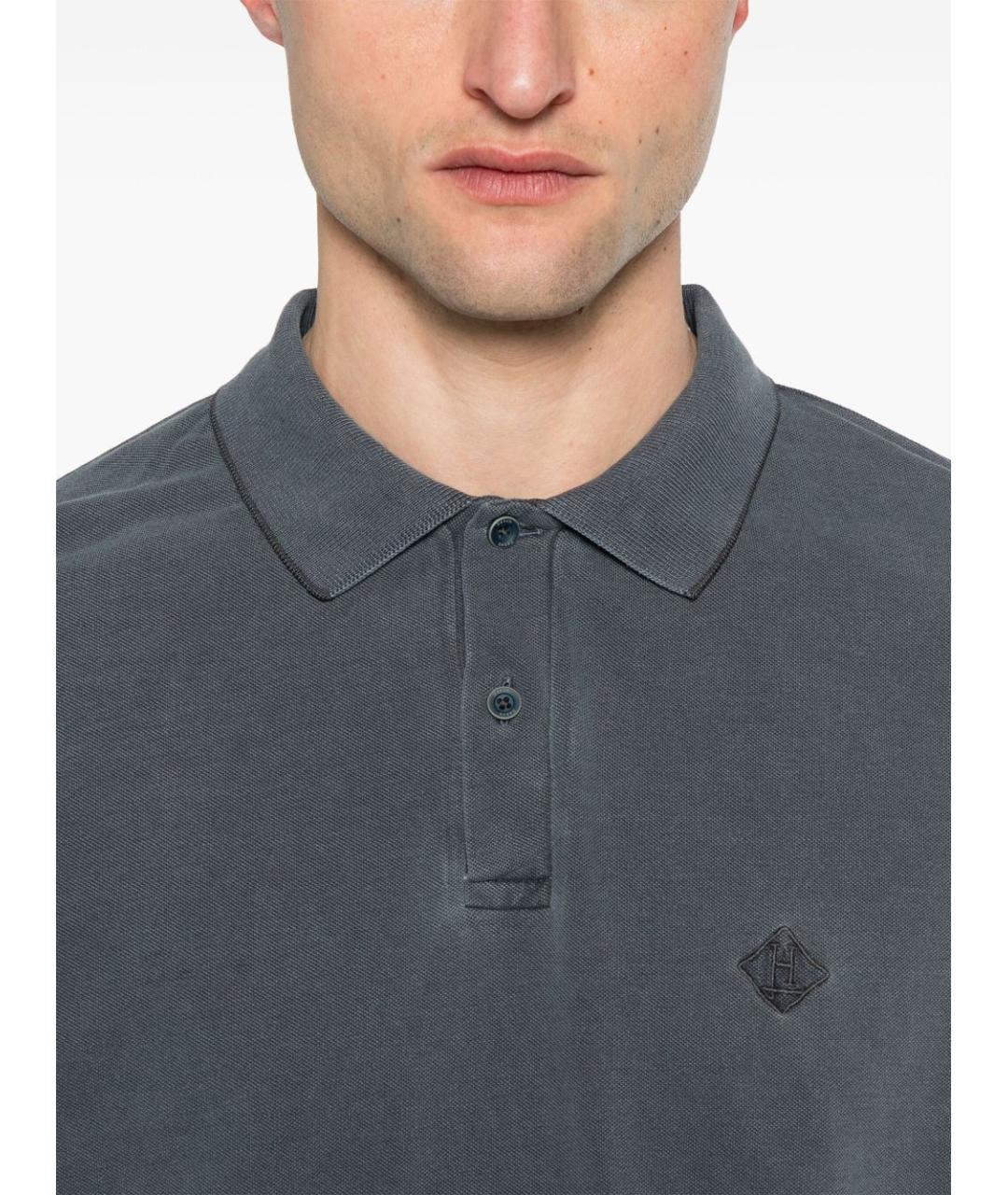 HERNO Синее хлопковое поло с коротким рукавом, фото 2
