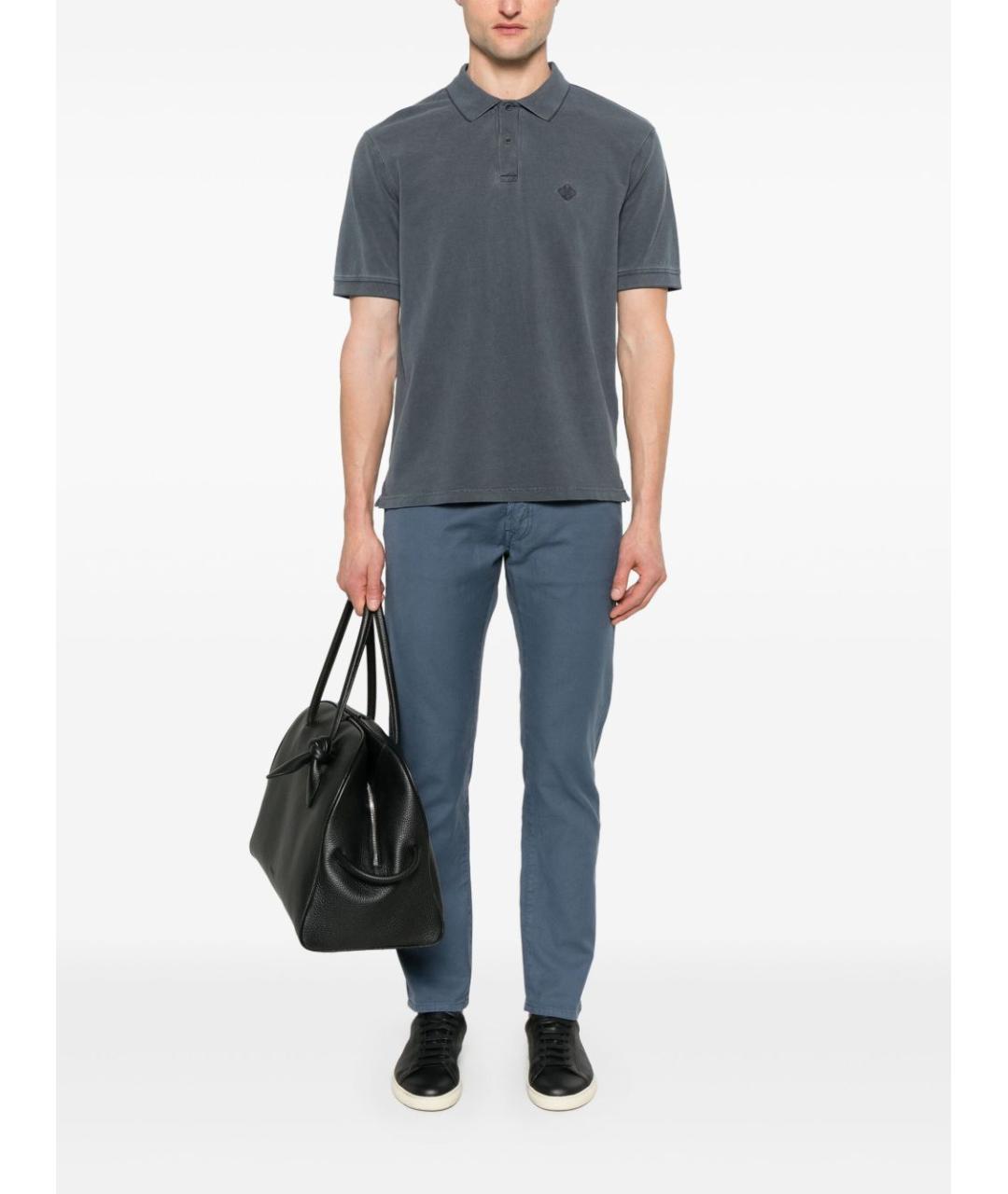 HERNO Синее хлопковое поло с коротким рукавом, фото 4