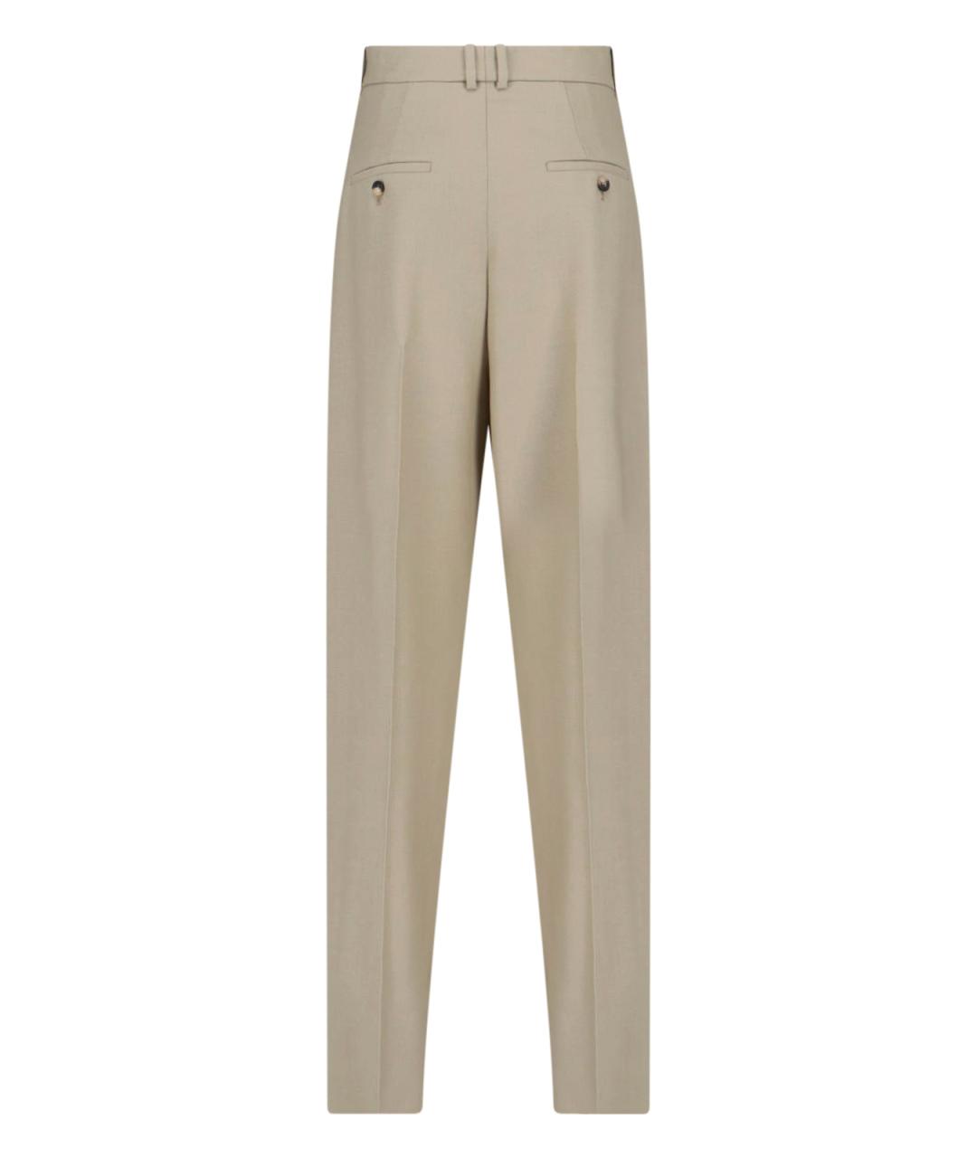 SAINT LAURENT Бежевые шерстяные прямые брюки, фото 2