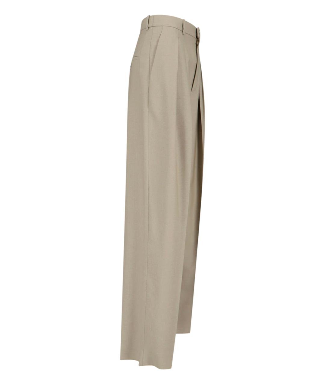 SAINT LAURENT Бежевые шерстяные прямые брюки, фото 3