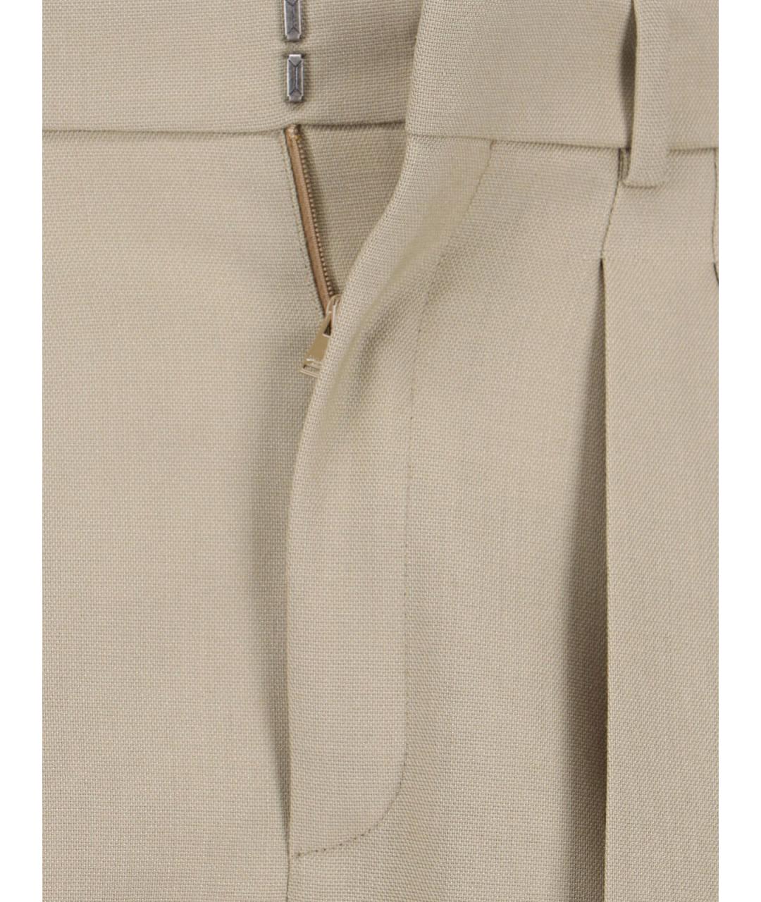 SAINT LAURENT Бежевые шерстяные прямые брюки, фото 5