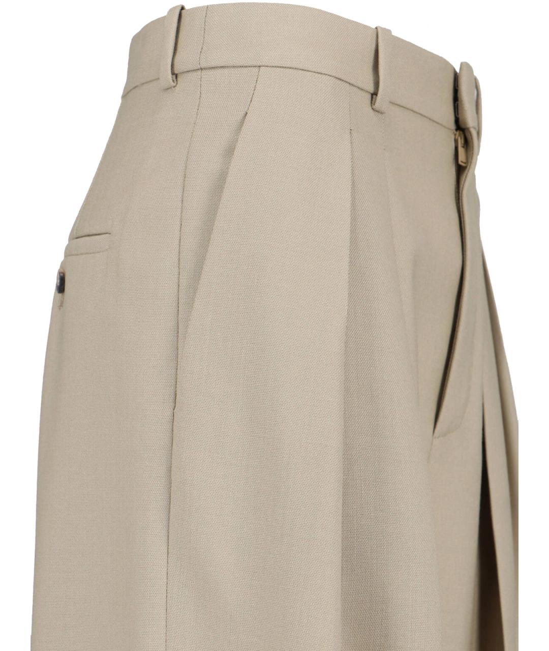 SAINT LAURENT Бежевые шерстяные прямые брюки, фото 4