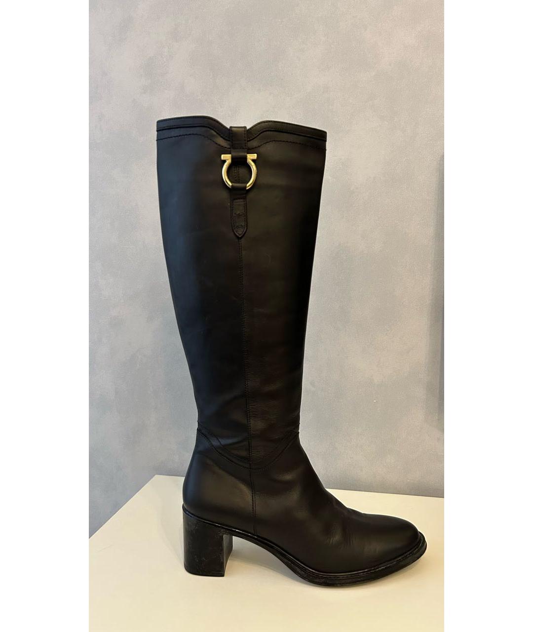 FERRAGAMO Черные кожаные сапоги, фото 7