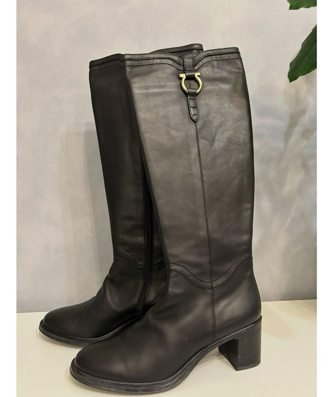 FERRAGAMO Черные кожаные сапоги, фото 2