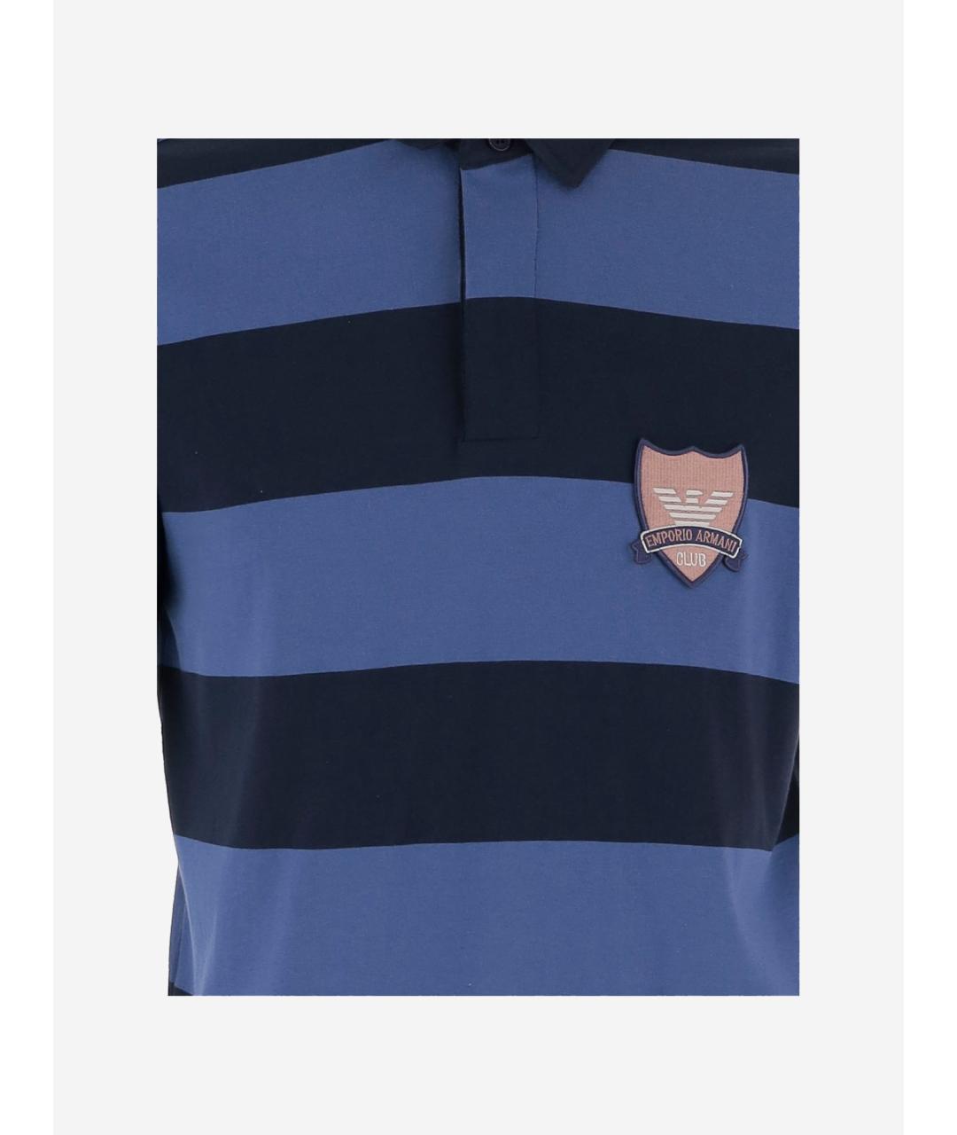 EMPORIO ARMANI Синее хлопковое поло с коротким рукавом, фото 3