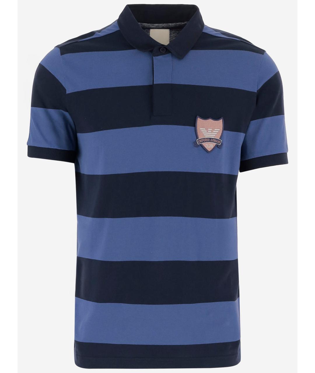 EMPORIO ARMANI Синее хлопковое поло с коротким рукавом, фото 4
