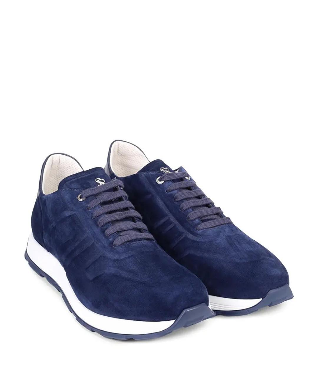 STEFANO RICCI Синие замшевые низкие кроссовки / кеды, фото 2