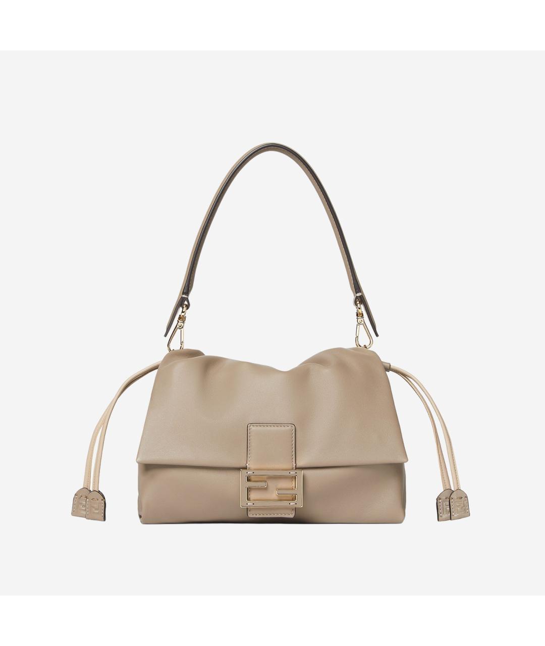 FENDI Бежевая кожаная сумка через плечо, фото 6