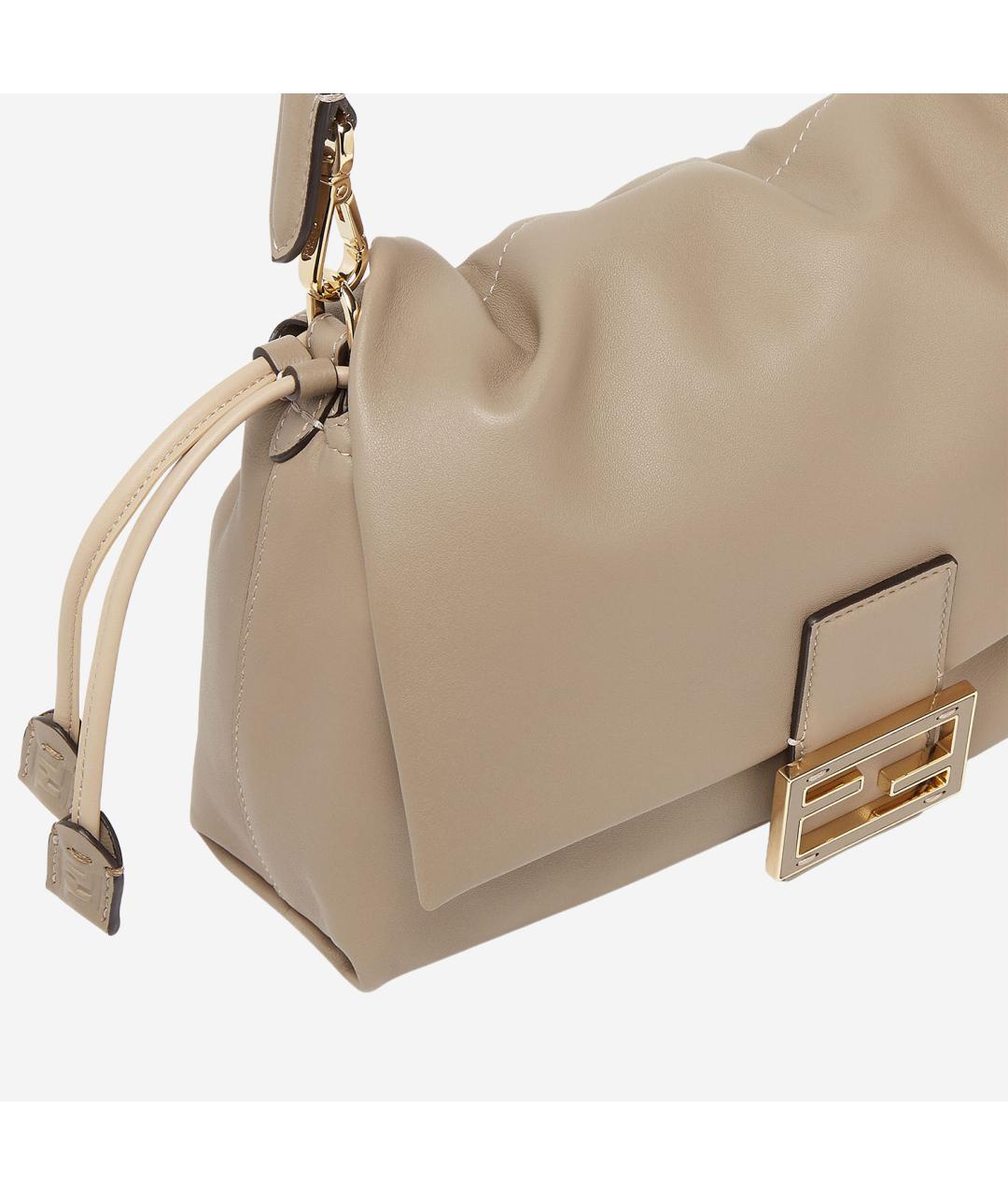 FENDI Бежевая кожаная сумка через плечо, фото 5