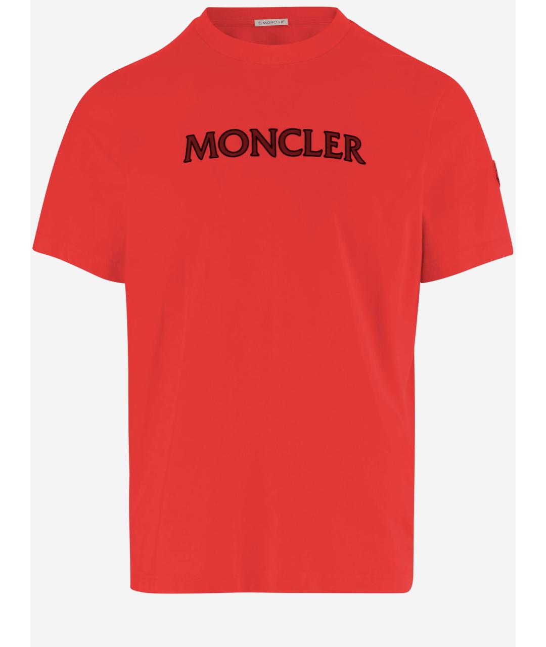 MONCLER Красная хлопковая футболка, фото 4