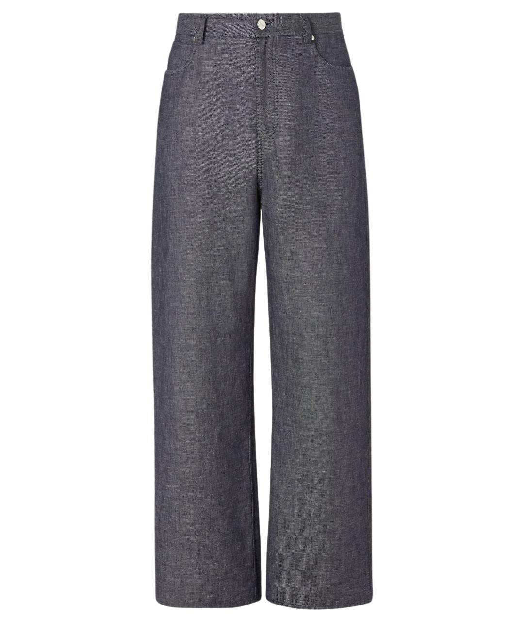 FENDI Темно-синие хлопко-леновые прямые джинсы, фото 1