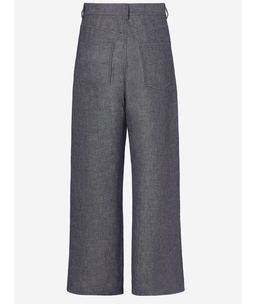 FENDI Темно-синие хлопко-леновые прямые джинсы, фото 2