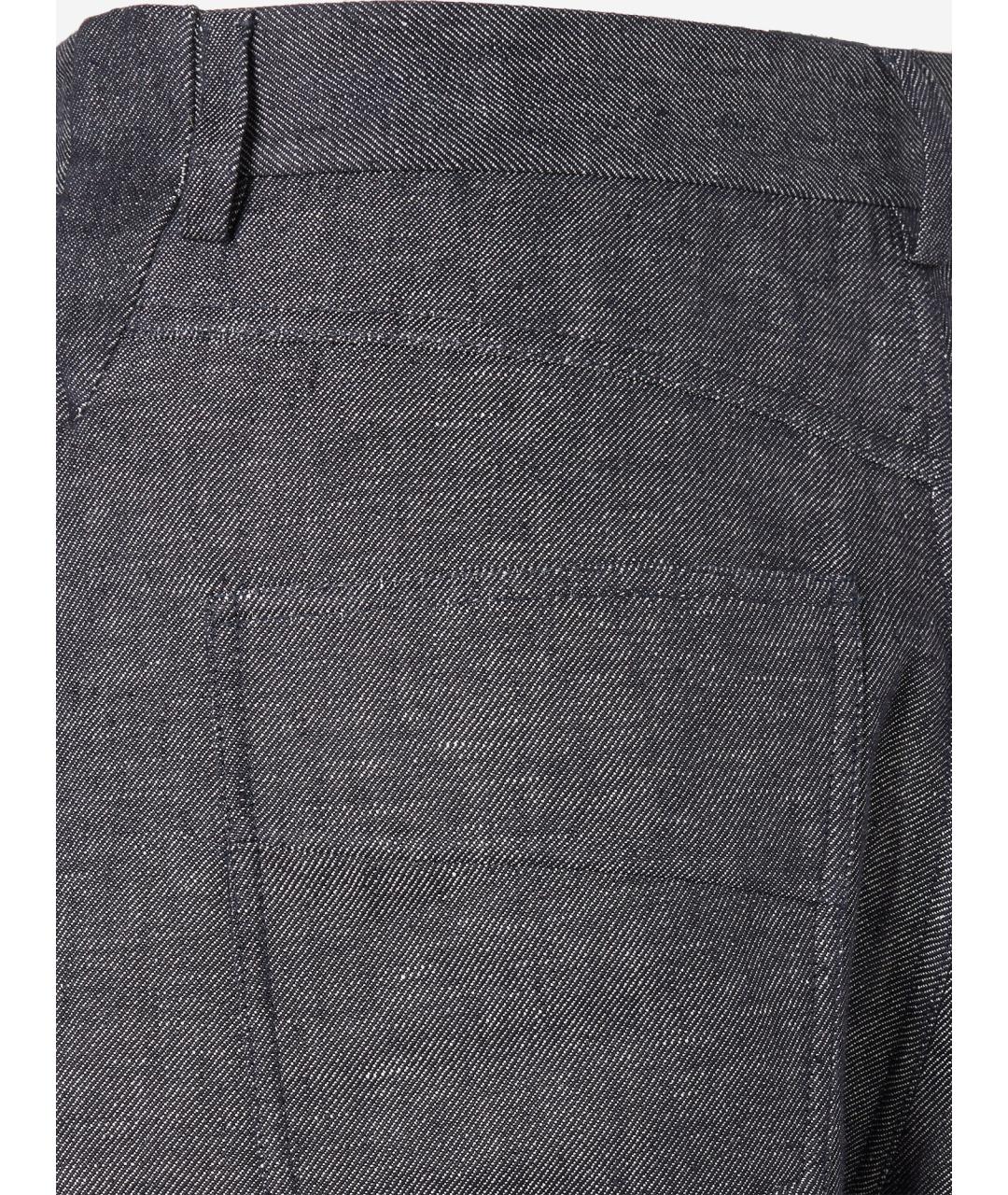 FENDI Темно-синие хлопко-леновые прямые джинсы, фото 3