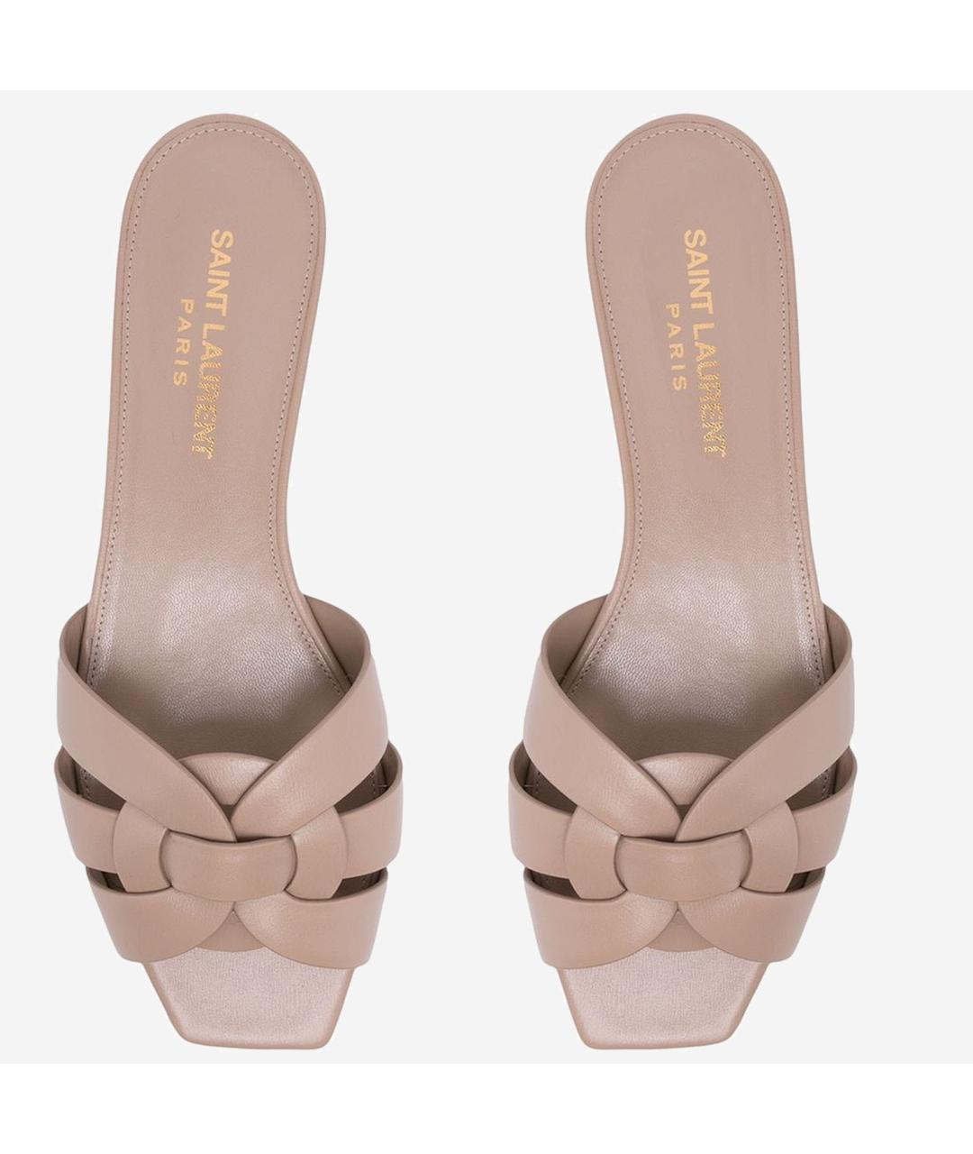 SAINT LAURENT Бежевые кожаные шлепанцы, фото 2