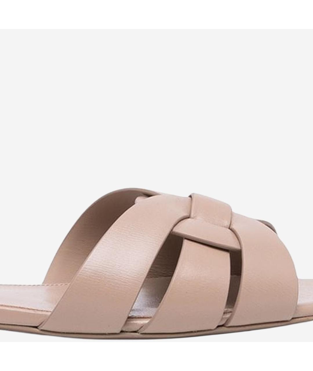 SAINT LAURENT Бежевые кожаные шлепанцы, фото 5