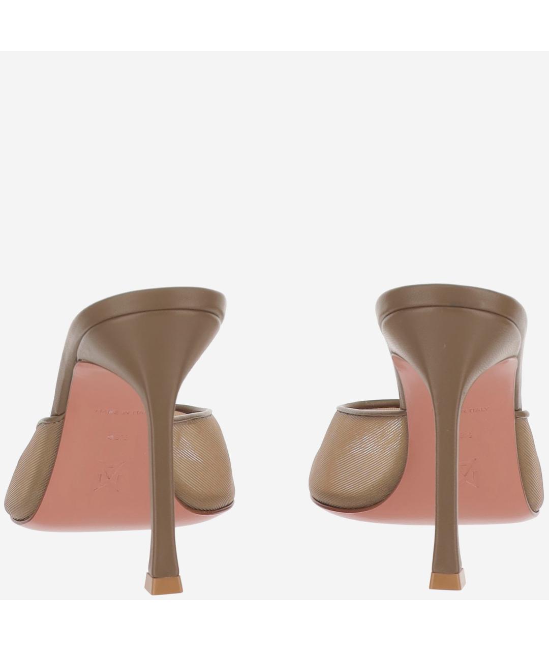 Amina Muaddi Бежевые текстильные мюли, фото 3