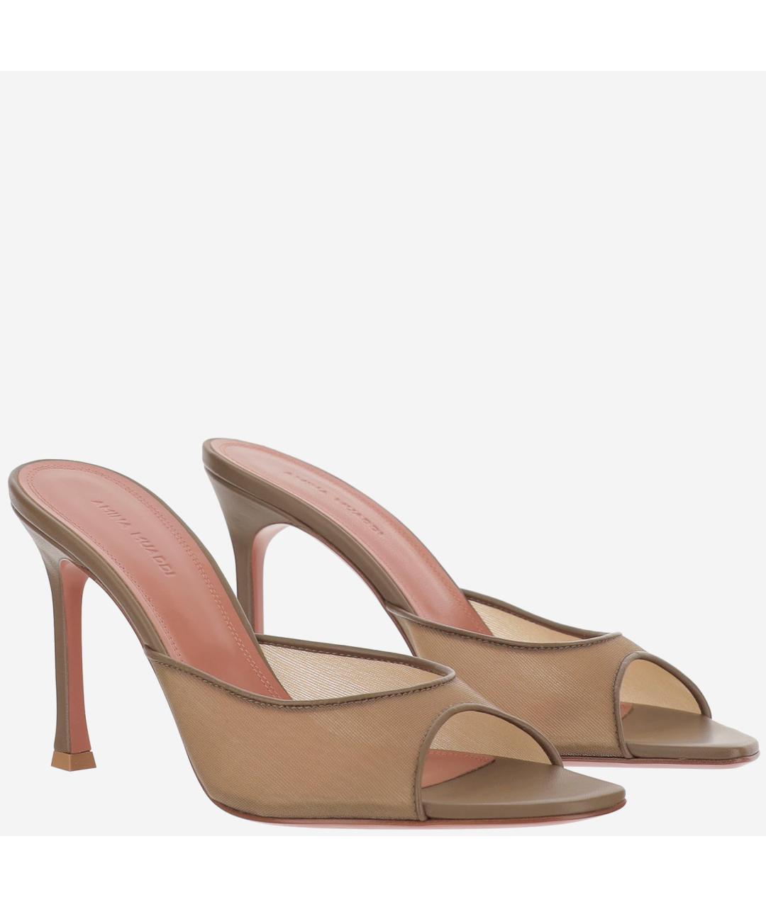 Amina Muaddi Бежевые текстильные мюли, фото 2