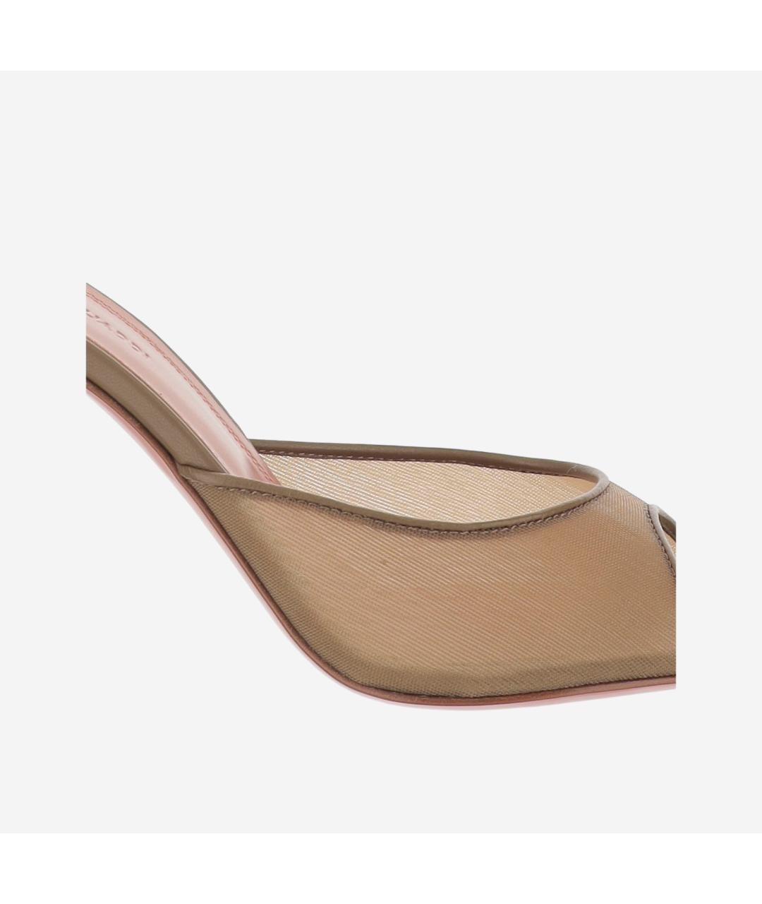 Amina Muaddi Бежевые текстильные мюли, фото 4