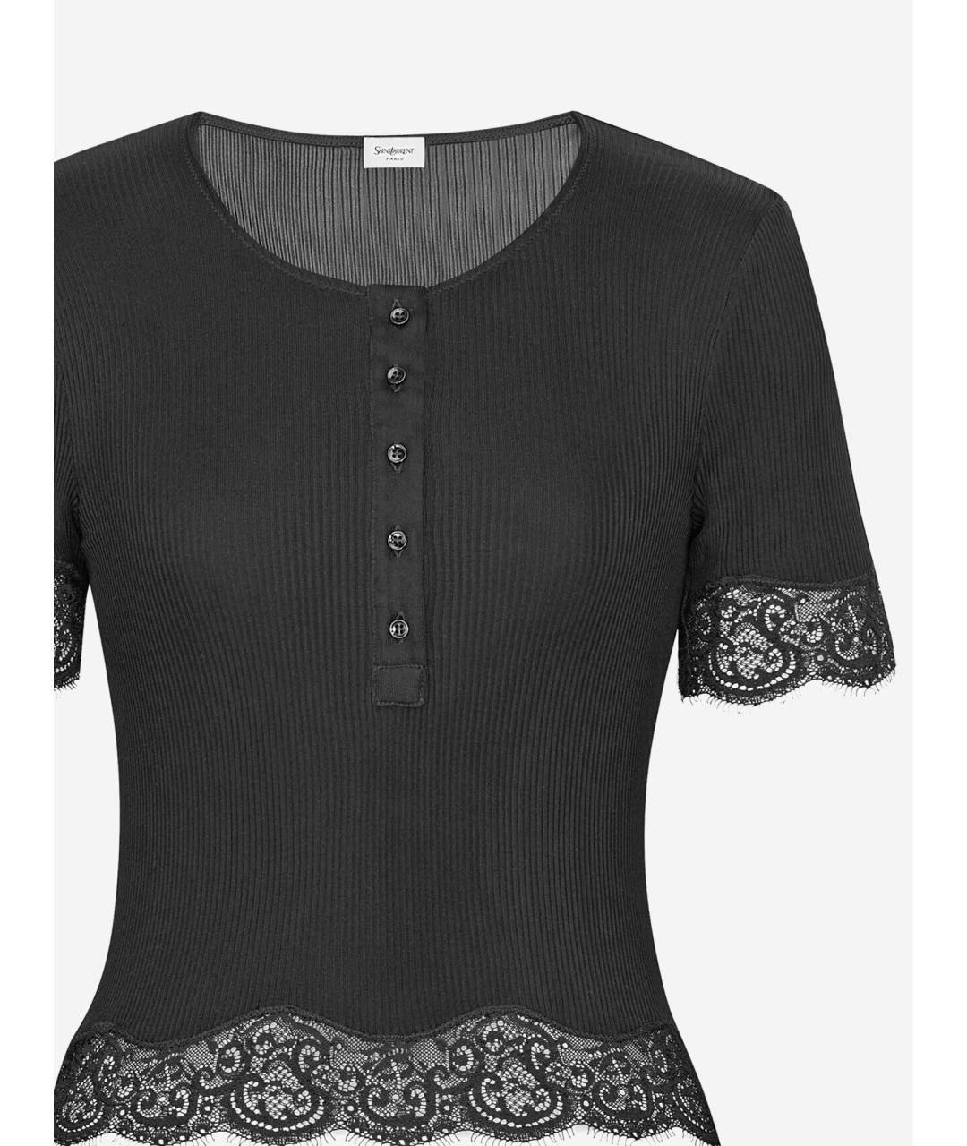 SAINT LAURENT Черная шелковая футболка, фото 3