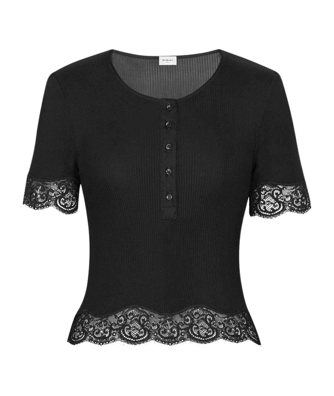 SAINT LAURENT Черная шелковая футболка, фото 1