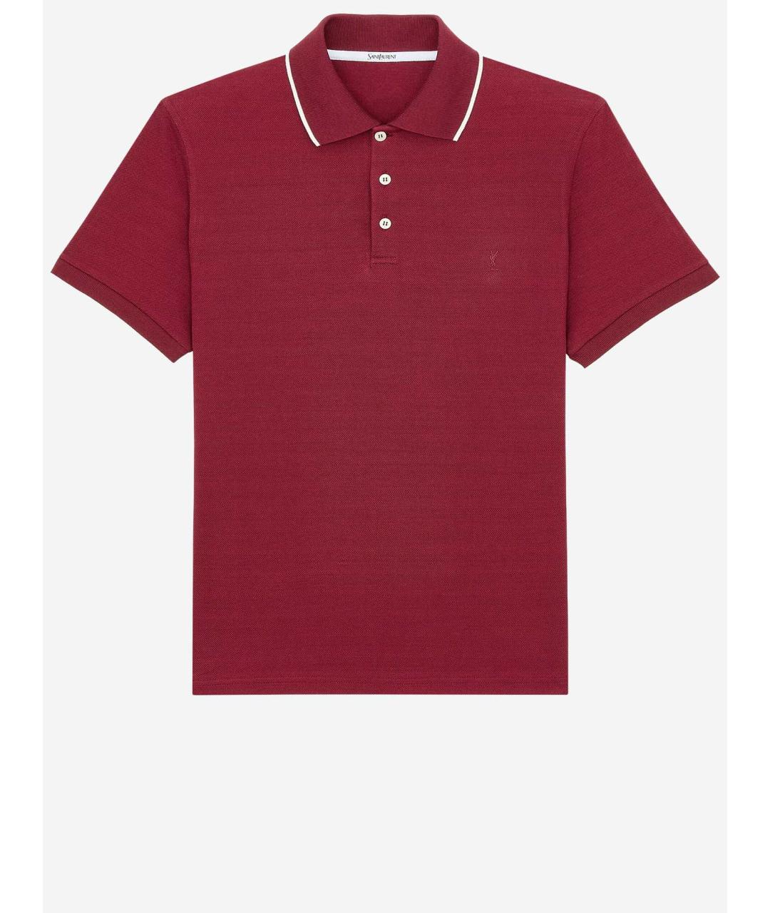 SAINT LAURENT Бордовое хлопковое поло с коротким рукавом, фото 4