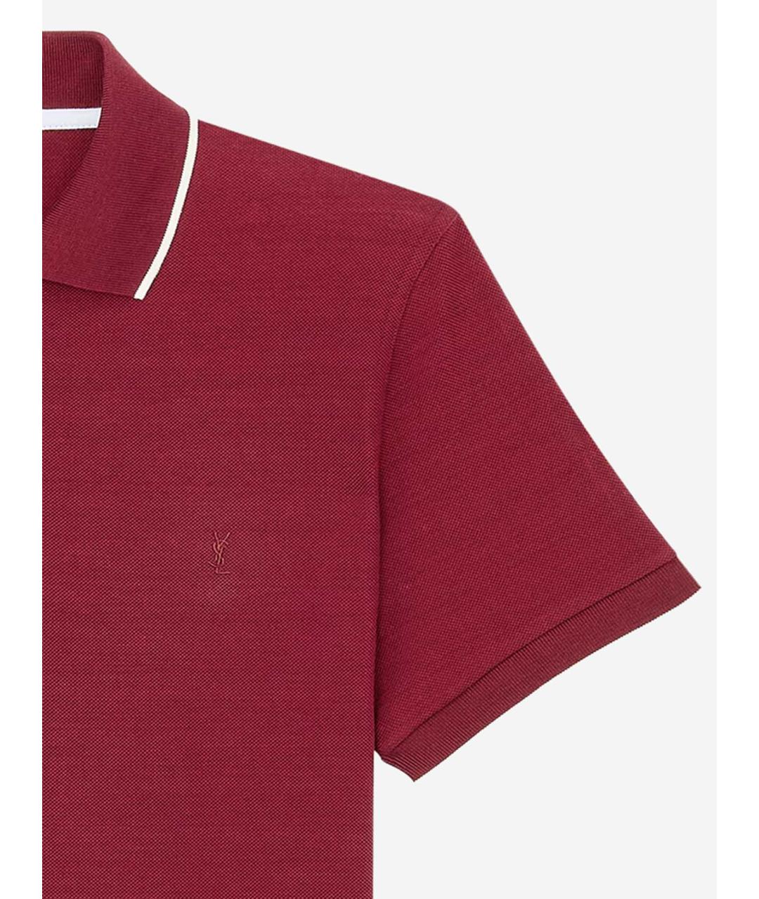 SAINT LAURENT Бордовое хлопковое поло с коротким рукавом, фото 3