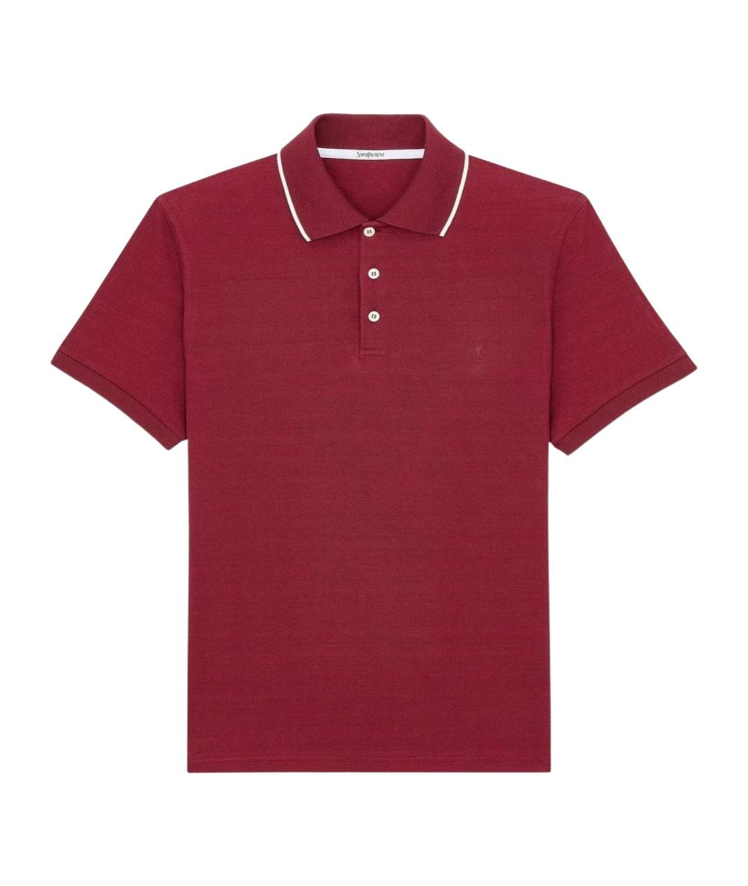 SAINT LAURENT Бордовое хлопковое поло с коротким рукавом, фото 1