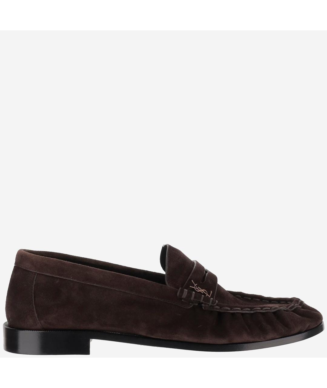 SAINT LAURENT Коричневые замшевые лоферы, фото 6