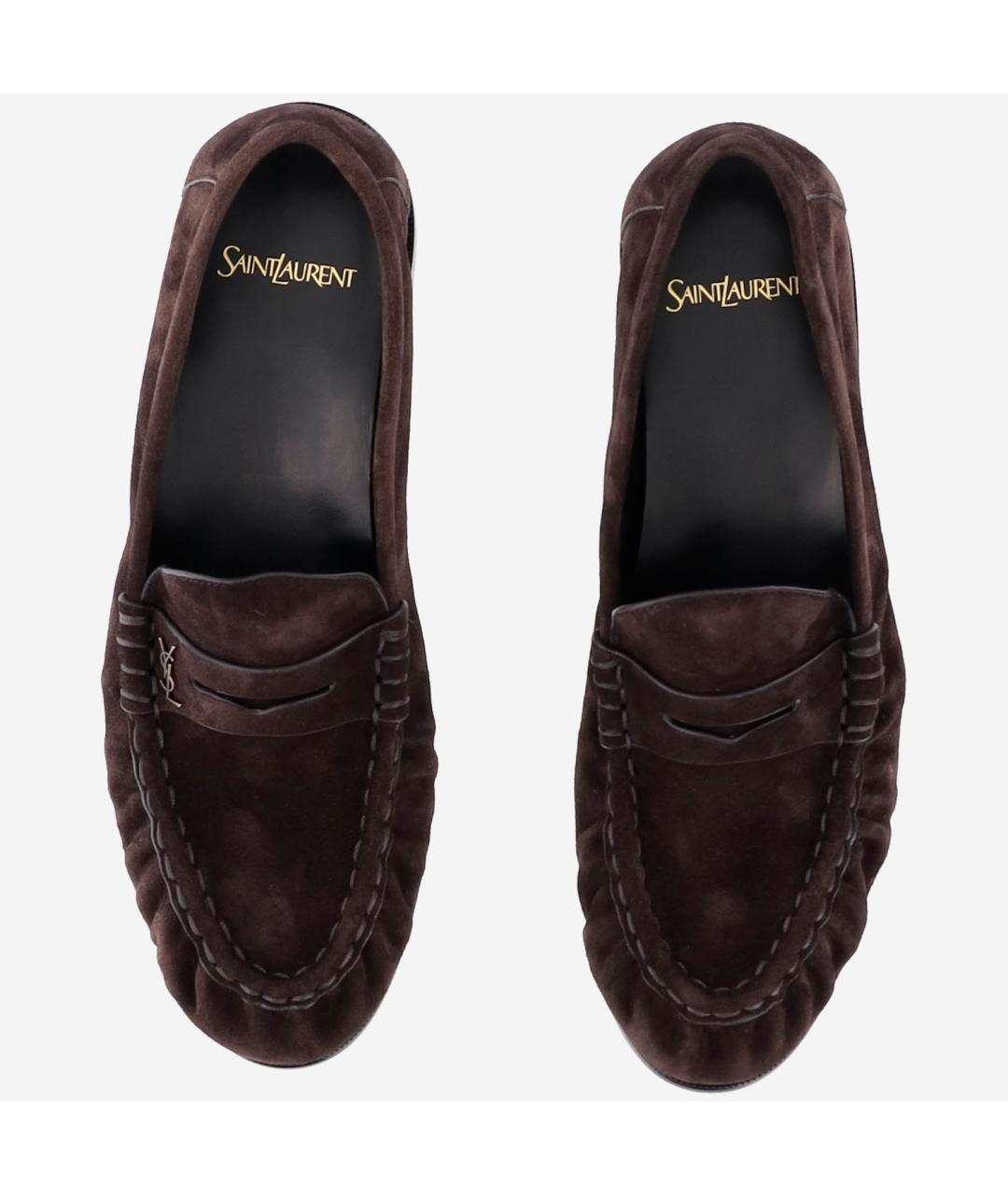 SAINT LAURENT Коричневые замшевые лоферы, фото 2