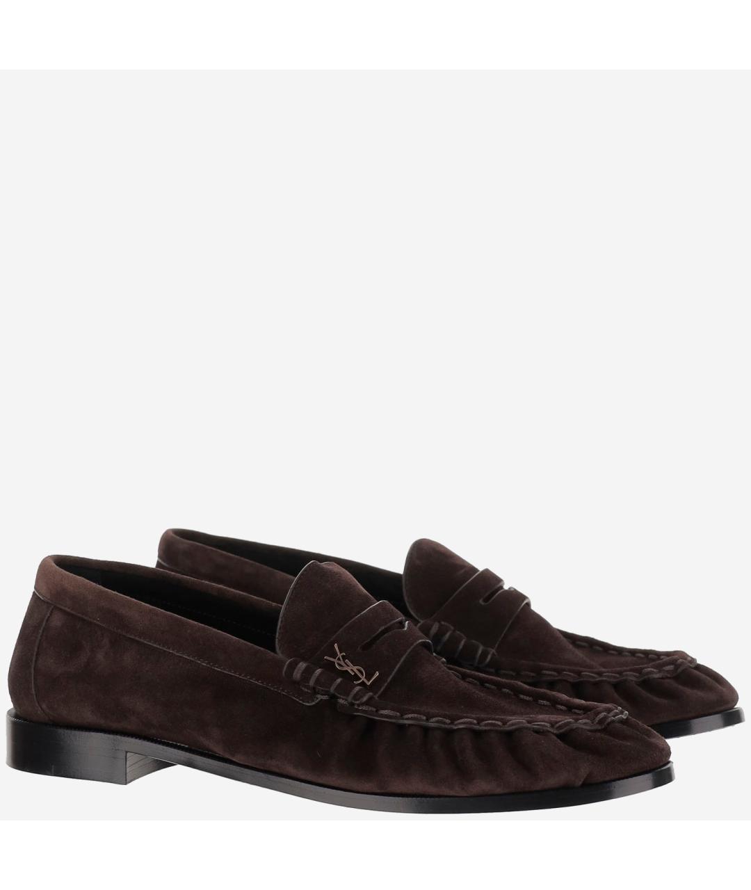 SAINT LAURENT Коричневые замшевые лоферы, фото 3