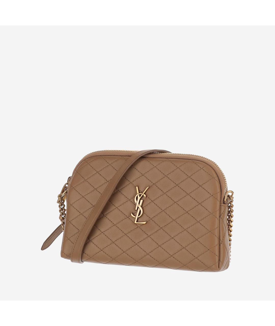 SAINT LAURENT Бежевая кожаная сумка через плечо, фото 2