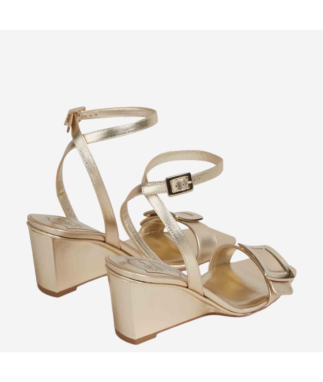 ROGER VIVIER Золотые кожаные босоножки, фото 3
