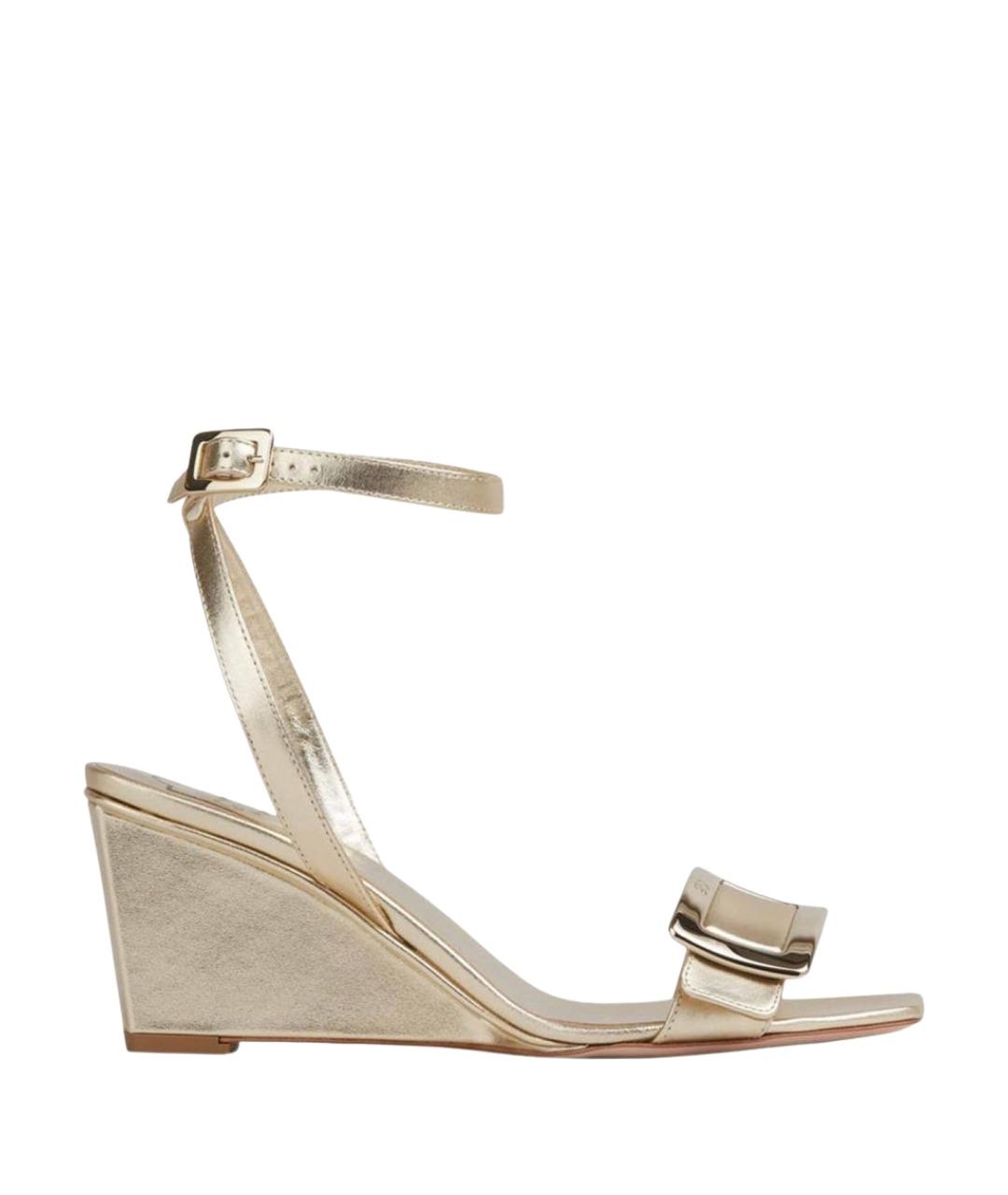 ROGER VIVIER Золотые кожаные босоножки, фото 1