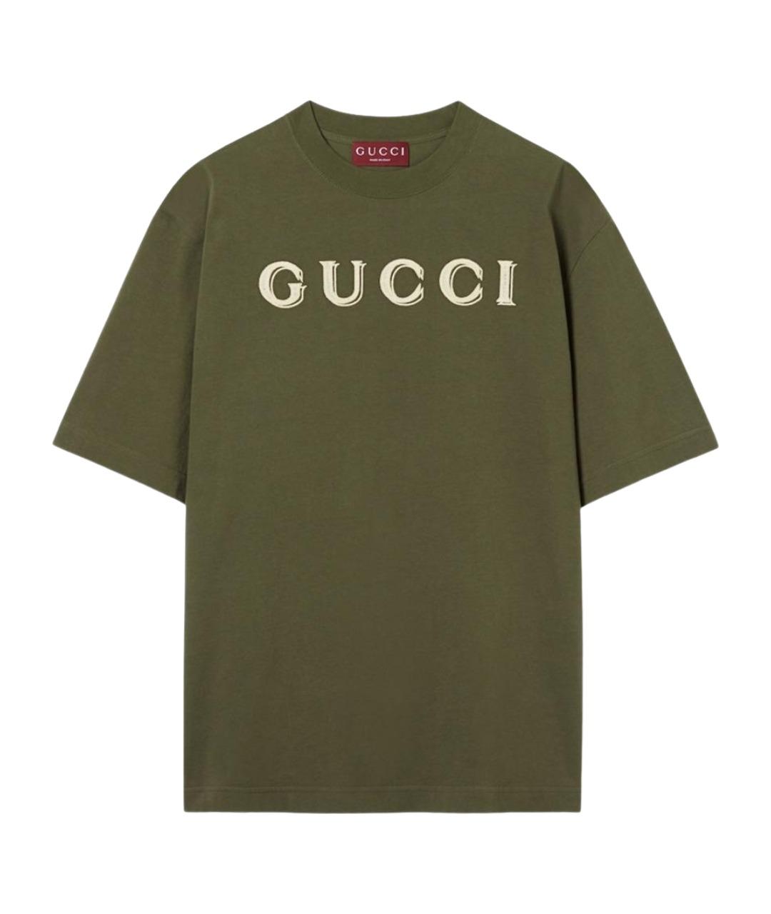 GUCCI Зеленая хлопковая футболка, фото 1