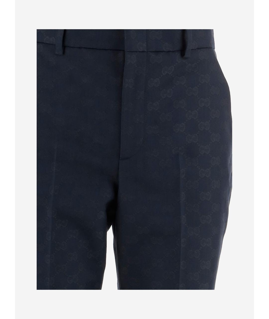 GUCCI Темно-синие полиэстеровые прямые брюки, фото 3