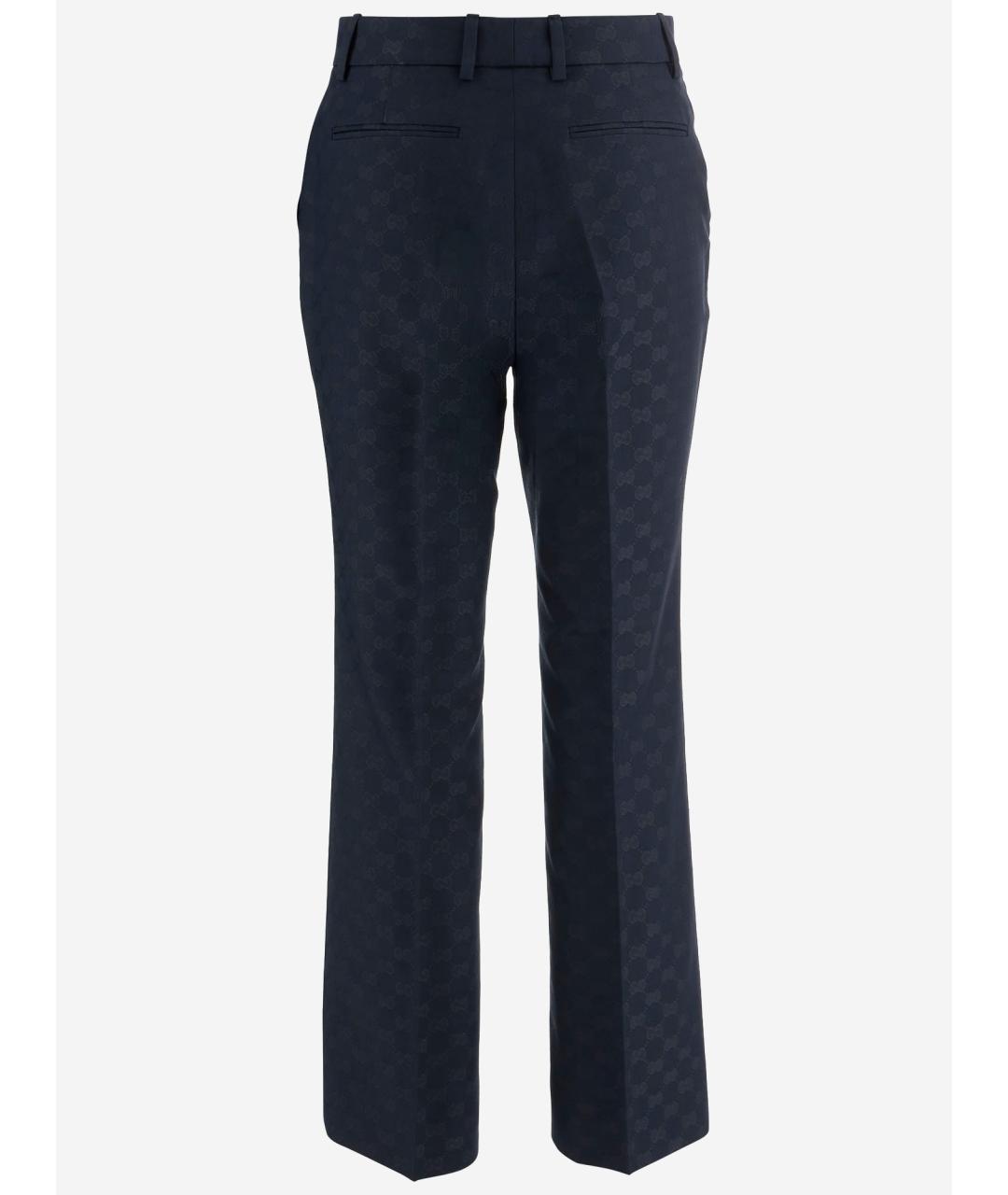 GUCCI Темно-синие полиэстеровые прямые брюки, фото 2
