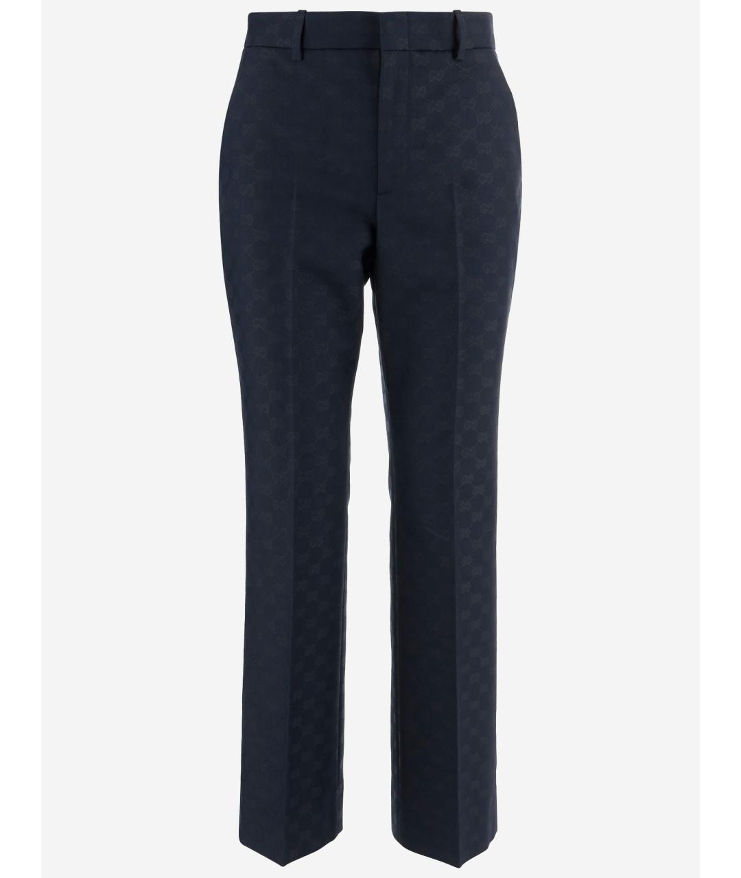 GUCCI Темно-синие полиэстеровые прямые брюки, фото 4