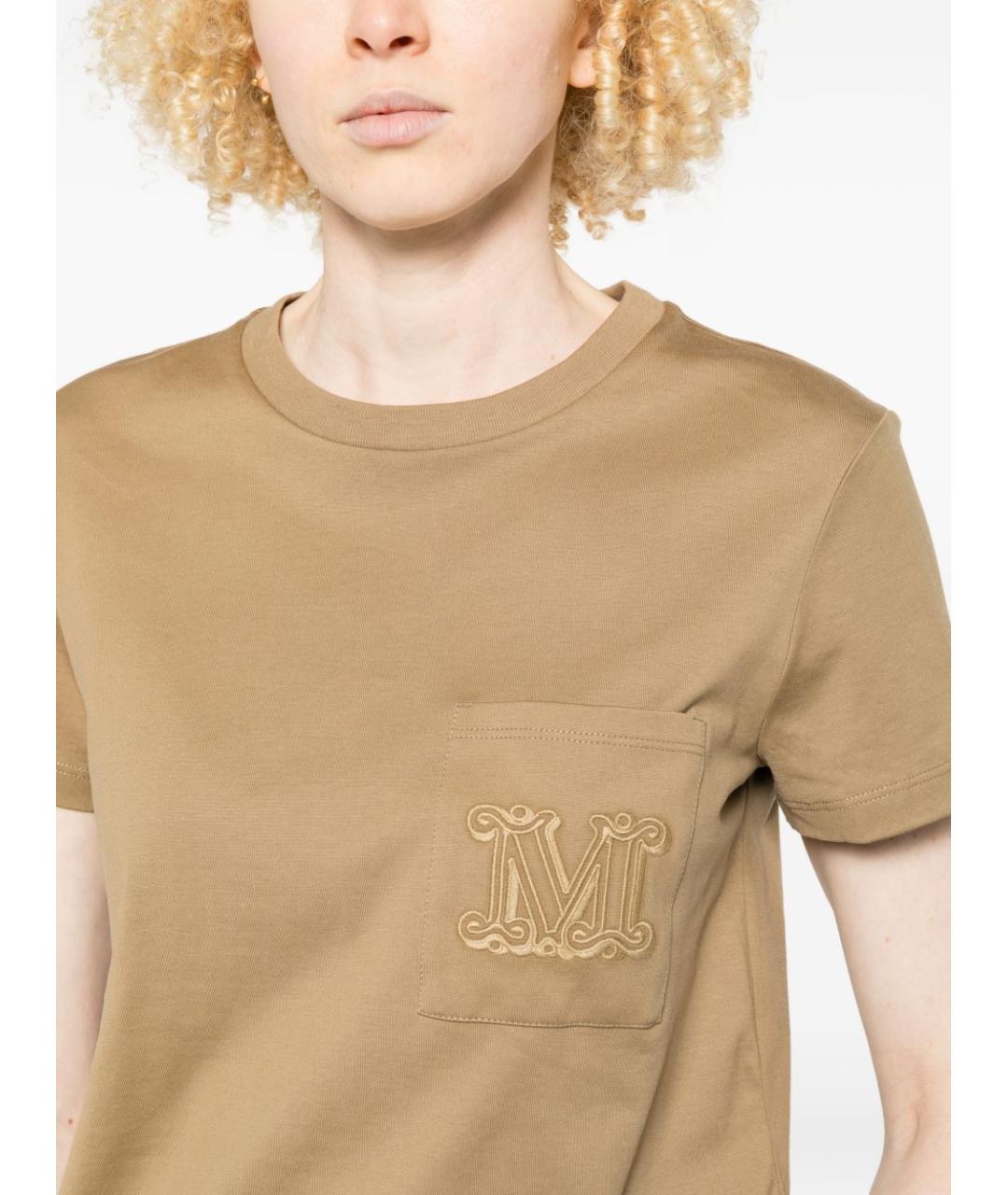 MAX MARA Бежевая хлопковая футболка, фото 5