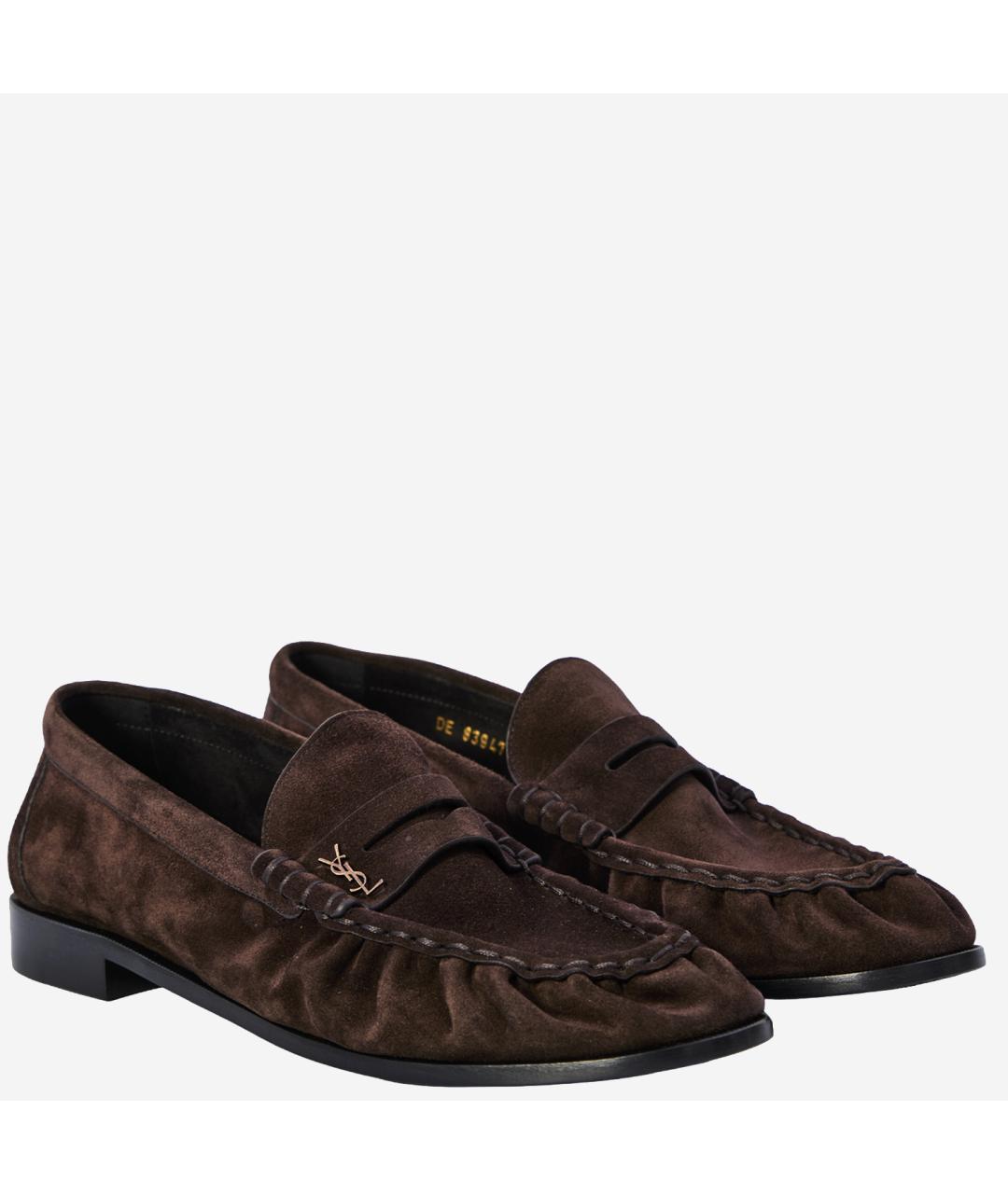 SAINT LAURENT Коричневые замшевые лоферы, фото 3