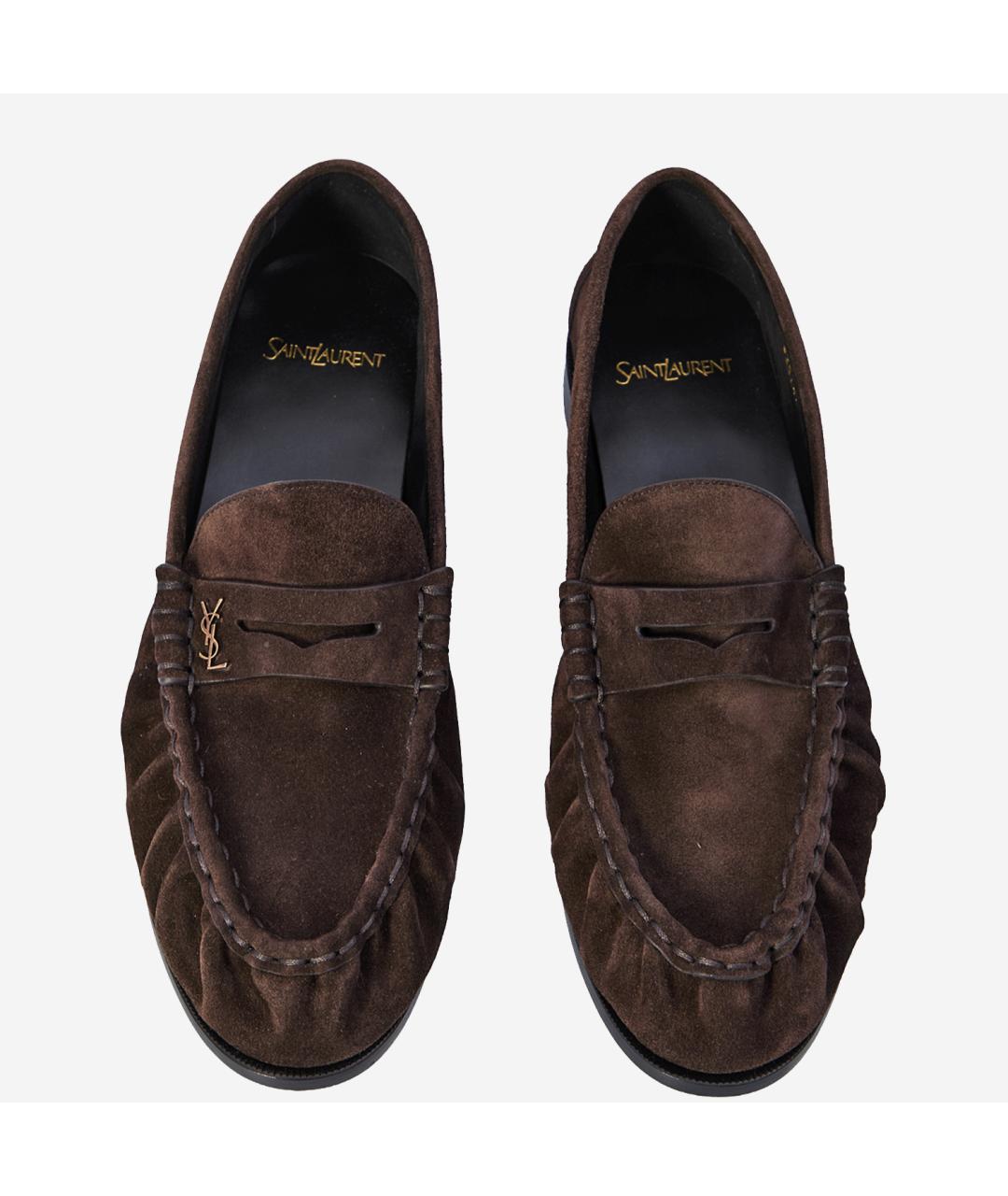 SAINT LAURENT Коричневые замшевые лоферы, фото 2