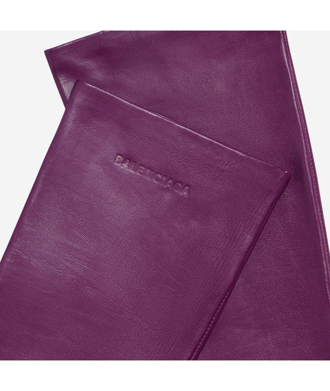 BALENCIAGA Фиолетовые кожаные перчатки, фото 2
