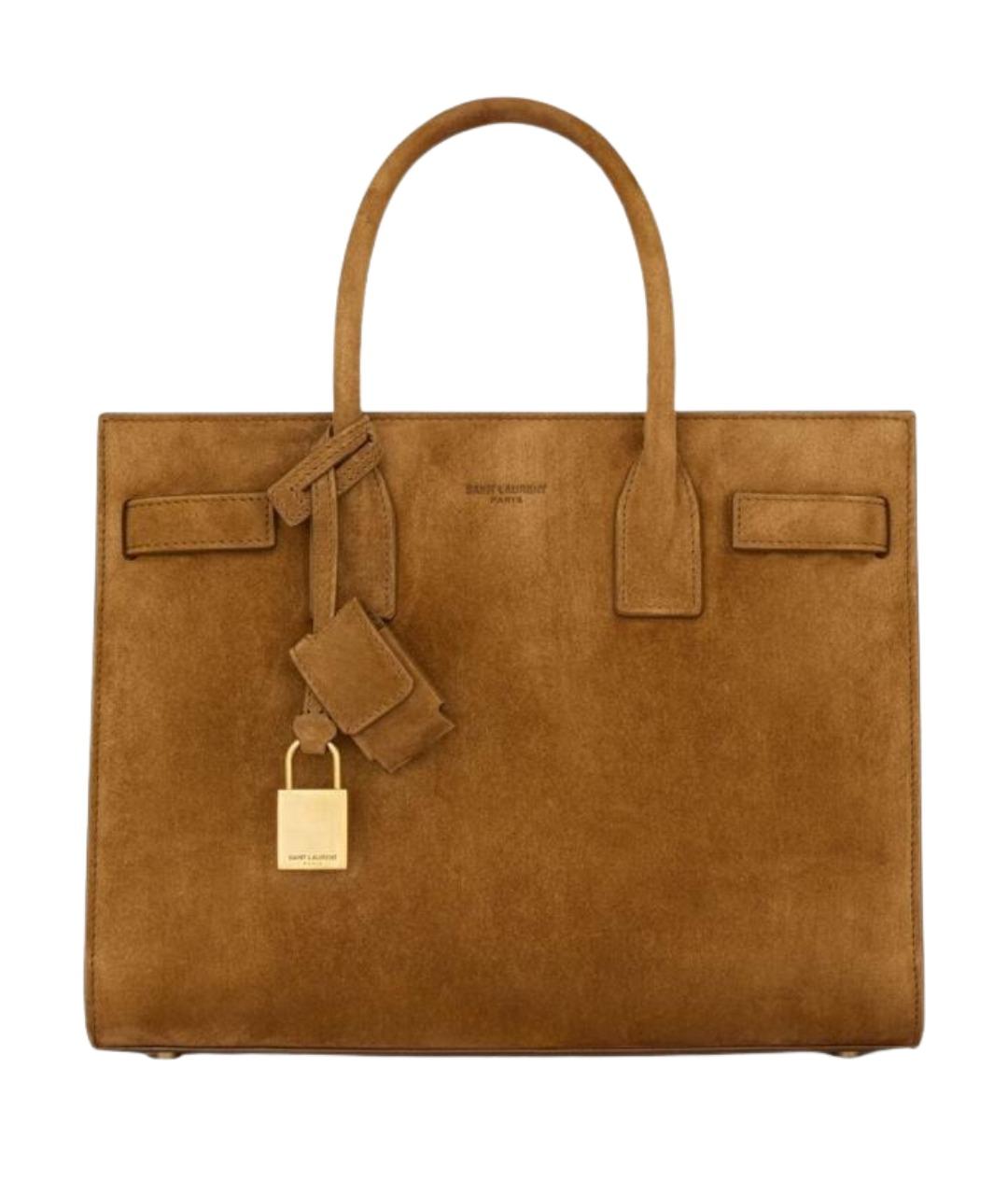 SAINT LAURENT Коричневая замшевая сумка тоут, фото 1