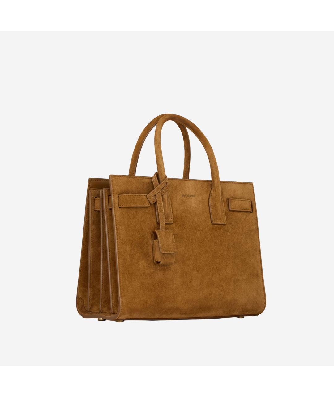 SAINT LAURENT Коричневая замшевая сумка тоут, фото 2